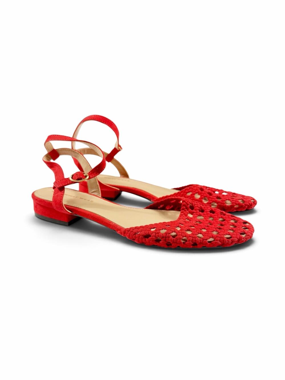 Who What Wear Woven Ankle Strap Block Heel Sandals Red Size 8.5